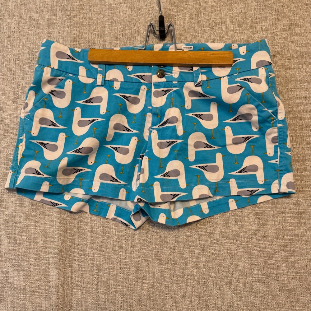LOUDMOUTH GOLF Bodega Bay Shorts Women Size 4 Turquoise White Seagull Print